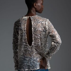 Ιβουάρ τοπ με ασημένια παγιέτα ANAYA