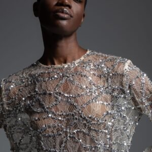 Ιβουάρ τοπ με ασημένια παγιέτα ANAYA