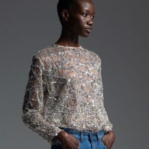 Ιβουάρ τοπ με ασημένια παγιέτα ANAYA