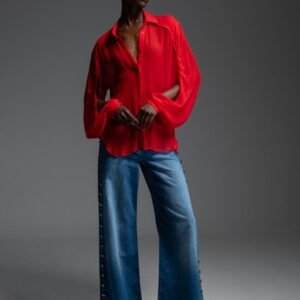 Κόκκινο πουκάμισο με μετάξι και ανοίγματα στα μανίκια NITA