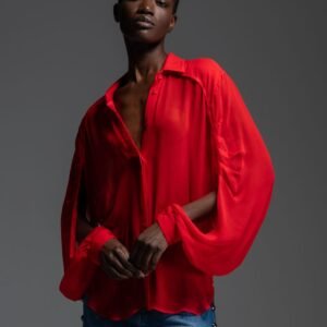 Κόκκινο πουκάμισο με μετάξι και ανοίγματα στα μανίκια NITA