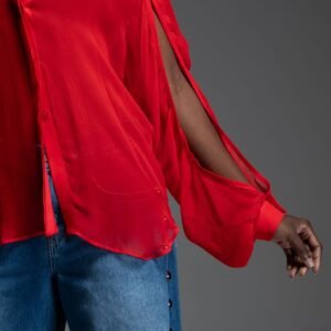 Κόκκινο πουκάμισο με μετάξι και ανοίγματα στα μανίκια NITA