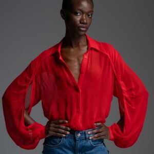 Κόκκινο πουκάμισο με μετάξι και ανοίγματα στα μανίκια NITA