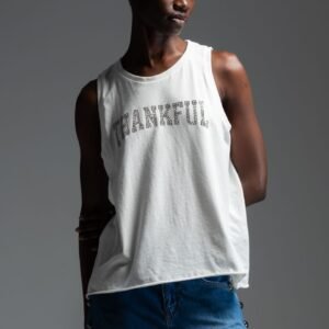 Λευκό αμάνικο t-shirt με κρύσταλλα "THANKFUL" μπροστά SETH