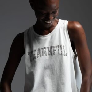 Λευκό αμάνικο t-shirt με κρύσταλλα "THANKFUL" μπροστά SETH