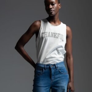 Λευκό αμάνικο t-shirt με κρύσταλλα "THANKFUL" μπροστά SETH