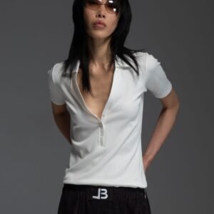 Λευκό κοντομάνικο rib τοπ KIM