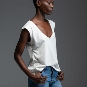 ευκό αμάνικο t-shirt με λαιμόκοψη, τύπωμα "WHATEVER" στην πλάτη & κρύσταλλα YVONNE