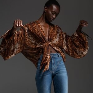 Λεοπάρ κρουαζέ τοπ με μετάξι και balloon μανίκια LESLIE