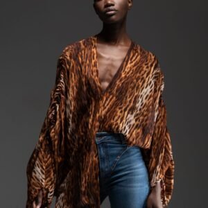 Λεοπάρ κρουαζέ τοπ με μετάξι και balloon μανίκια LESLIE