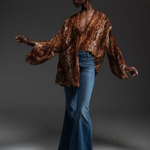 Λεοπάρ κρουαζέ τοπ με μετάξι και balloon μανίκια LESLIE