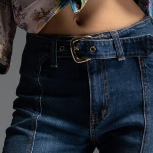 Παντελόνι τζιν μπλε καμπάνα με μεταλλική ζώνη FLINT