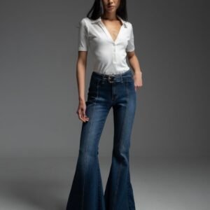 Παντελόνι τζιν μπλε καμπάνα με μεταλλική ζώνη FLINT