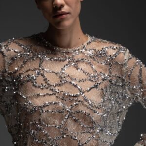 Ιβουάρ τοπ με ασημένια παγιέτα ANAYA