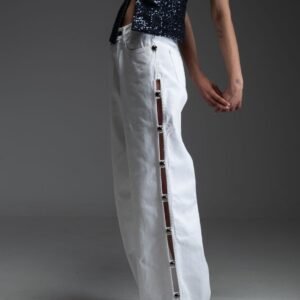 Παντελόνι λευκό τζιν σε άνετη γραμμή με πλαϊνά ανοίγματα και τρουκς TRUDY