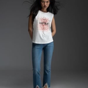 Λευκό αμάνικο t-shirt με τύπωμα & κρύσταλλα LONA