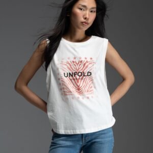 Λευκό αμάνικο t-shirt με τύπωμα & κρύσταλλα LONA