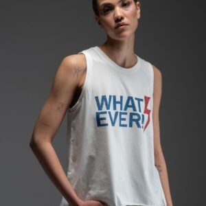Λευκό αμάνικο t-shirt με τύπωμα "WHATEVER" & κρύσταλλα KODA