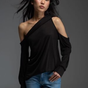 Μαύρο μακρυμάνικο τοπ με έναν ώμο JAYLA