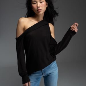 Μαύρο μακρυμάνικο τοπ με έναν ώμο JAYLA