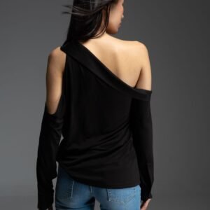 Μαύρο μακρυμάνικο τοπ με έναν ώμο JAYLA