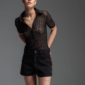 Μαύρο τζιν σορτσάκι με τρουκς στο πλάι DEVEN