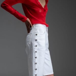 Λευκή τζιν βερμούδα με πλαϊνά τρουκς JAYCE