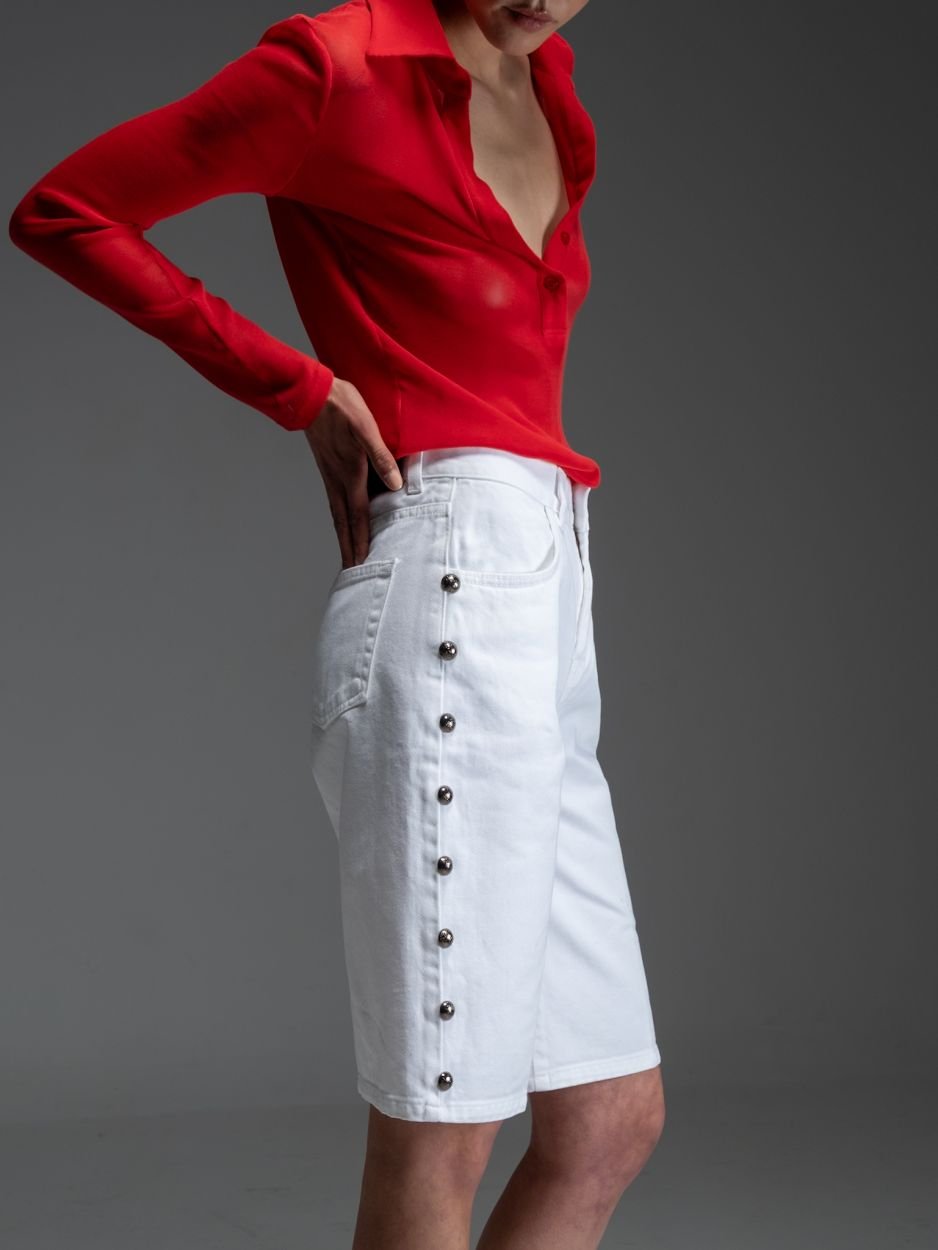 Λευκή τζιν βερμούδα με πλαϊνά τρουκς JAYCE