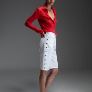 Λευκή τζιν βερμούδα με πλαϊνά τρουκς JAYCE