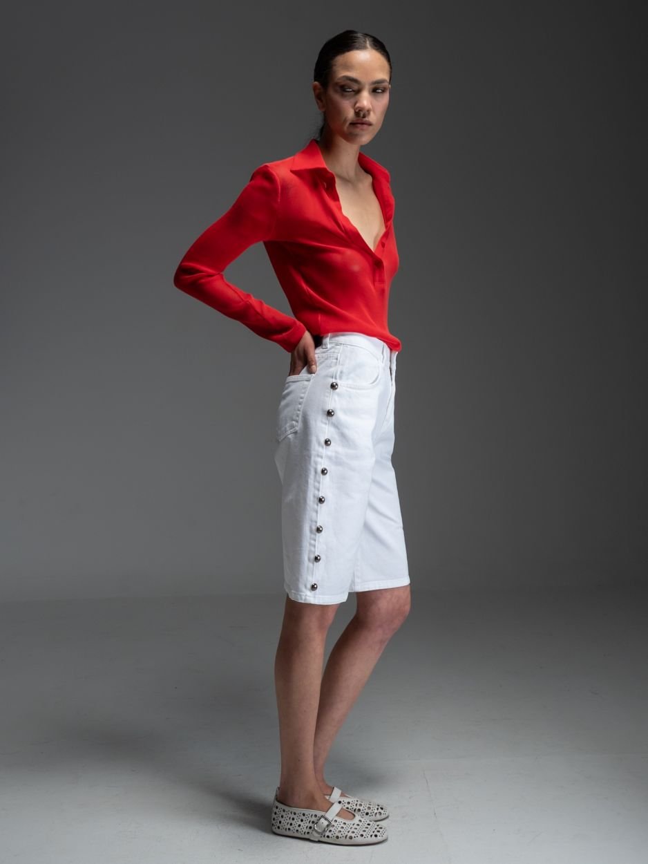 Λευκή τζιν βερμούδα με πλαϊνά τρουκς JAYCE