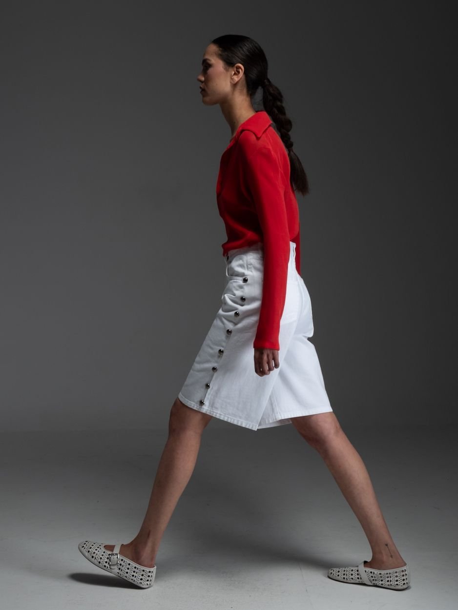 Λευκή τζιν βερμούδα με πλαϊνά τρουκς JAYCE