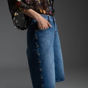 Μπλε τζιν βερμούδα με πλαϊνά τρουκς JAYCE