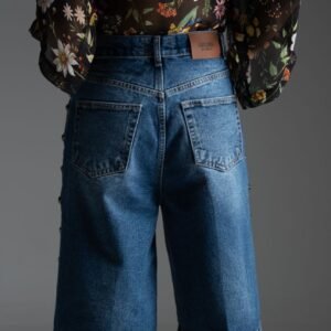 Μπλε τζιν βερμούδα με πλαϊνά τρουκς JAYCE