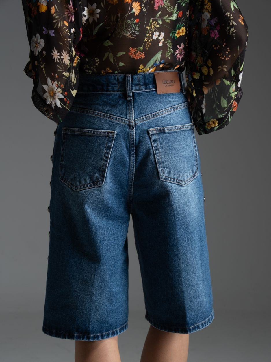 Μπλε τζιν βερμούδα με πλαϊνά τρουκς JAYCE