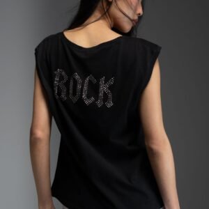 T-shirt αμάνικο μαύρο με κρύσταλλα στην πλάτη THORIN