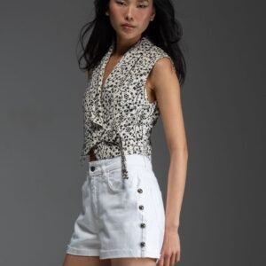 Λευκό τζιν σορτσάκι με τρουκς στο πλάι DEVEN