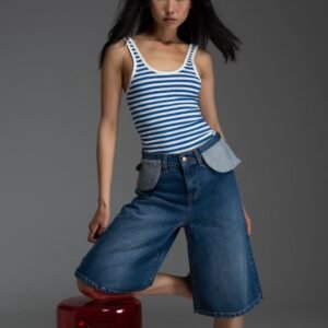 Ριγέ μπλε αμάνικο τοπ DEAN