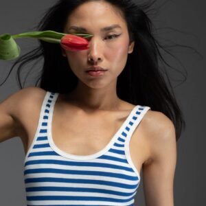 Ριγέ μπλε αμάνικο τοπ DEAN