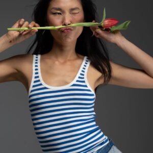 Ριγέ μπλε αμάνικο τοπ DEAN