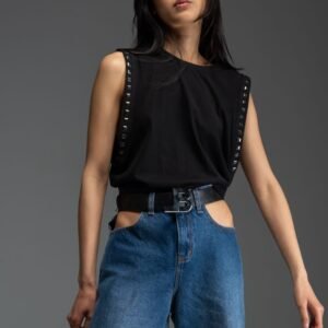 Μαύρο αμάνικο t-shirt με τρουκ στο πλάι FENTON