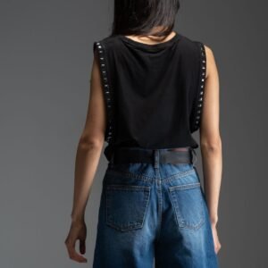 Μαύρο αμάνικο t-shirt με τρουκ στο πλάι FENTON