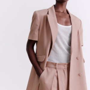 BLUSH SHORT-SLEEVE TAILORED BLAZER