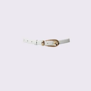 WHITE LEATHER BELT WITH GOLD BUCKLE