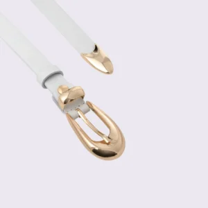 WHITE LEATHER BELT WITH GOLD BUCKLE