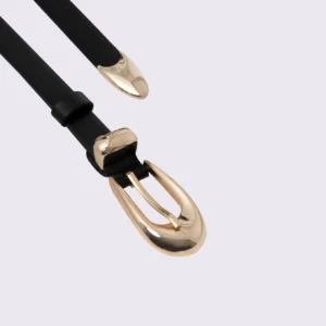 SLIM LEATHER BELT WITH GOLD BUCKLE