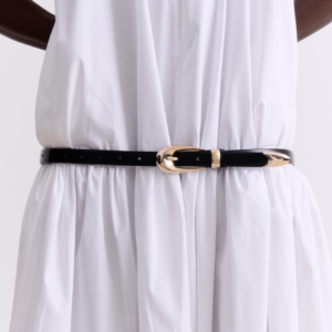 SLIM LEATHER BELT WITH GOLD BUCKLE