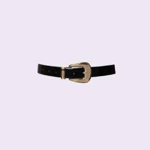 BLACK LEATHER BELT WITH GOLD BUCKLE