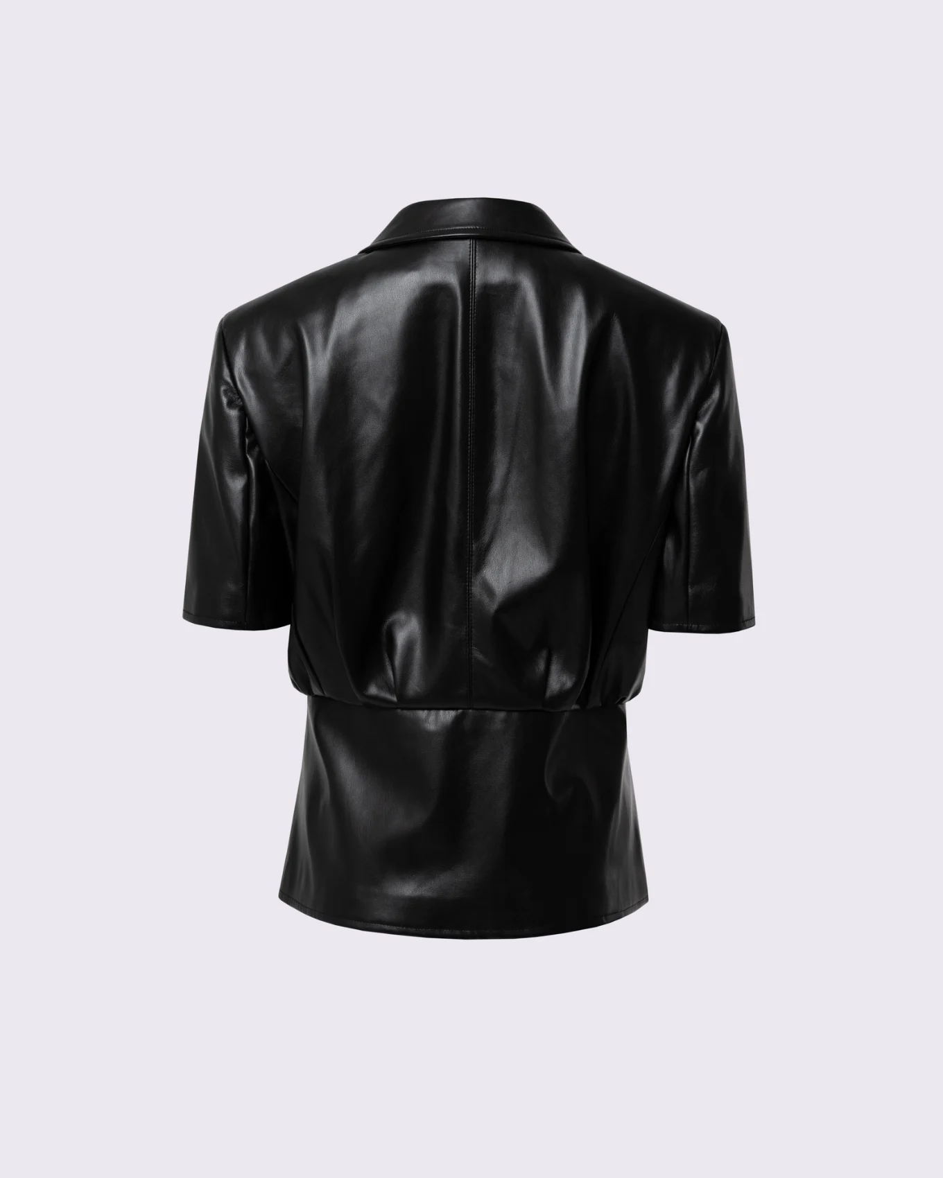 BLACK FAUX LEATHER SHORT-SLEEVE BLAZER