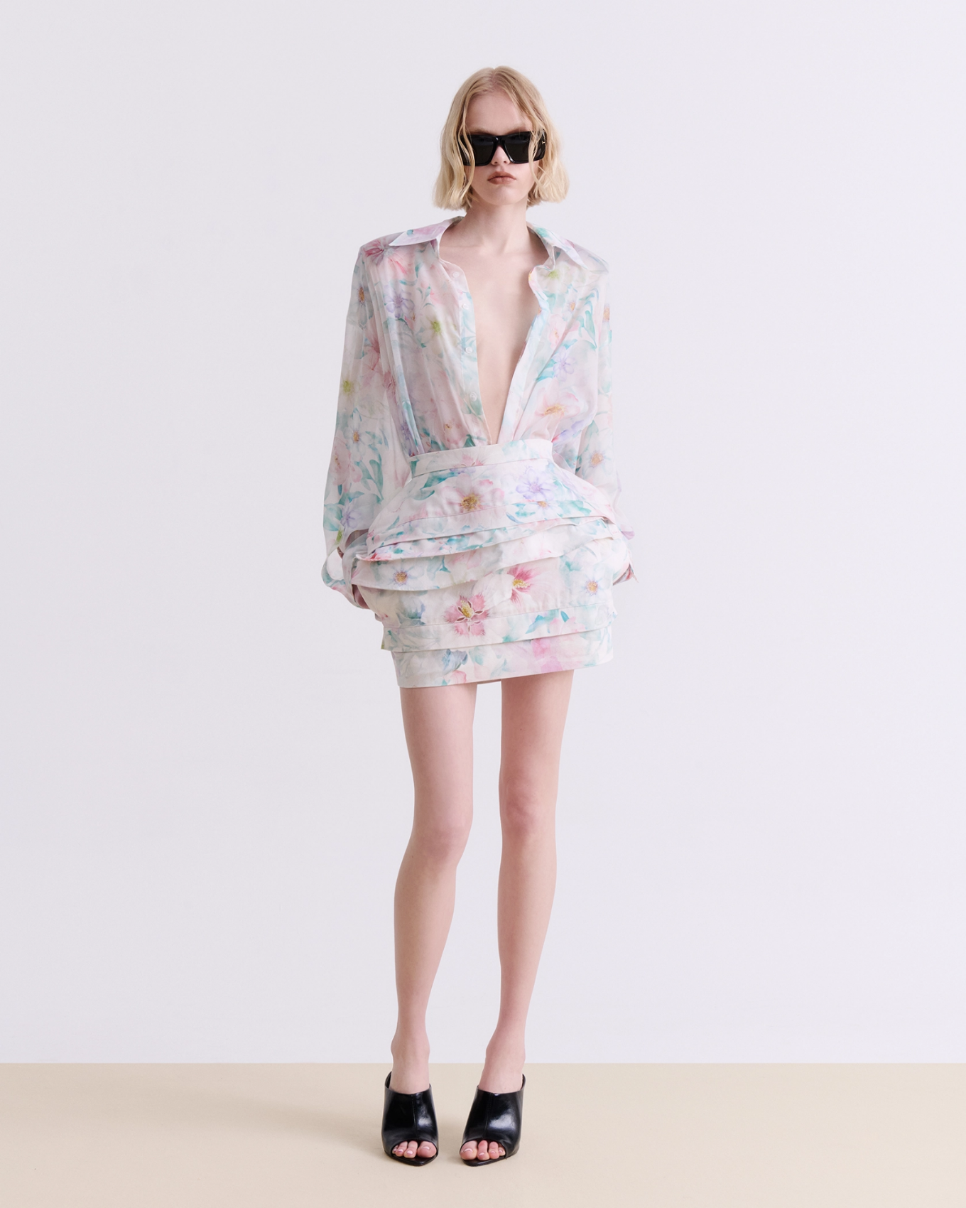 PASTEL FLORAL DENIM MINI SKIRT