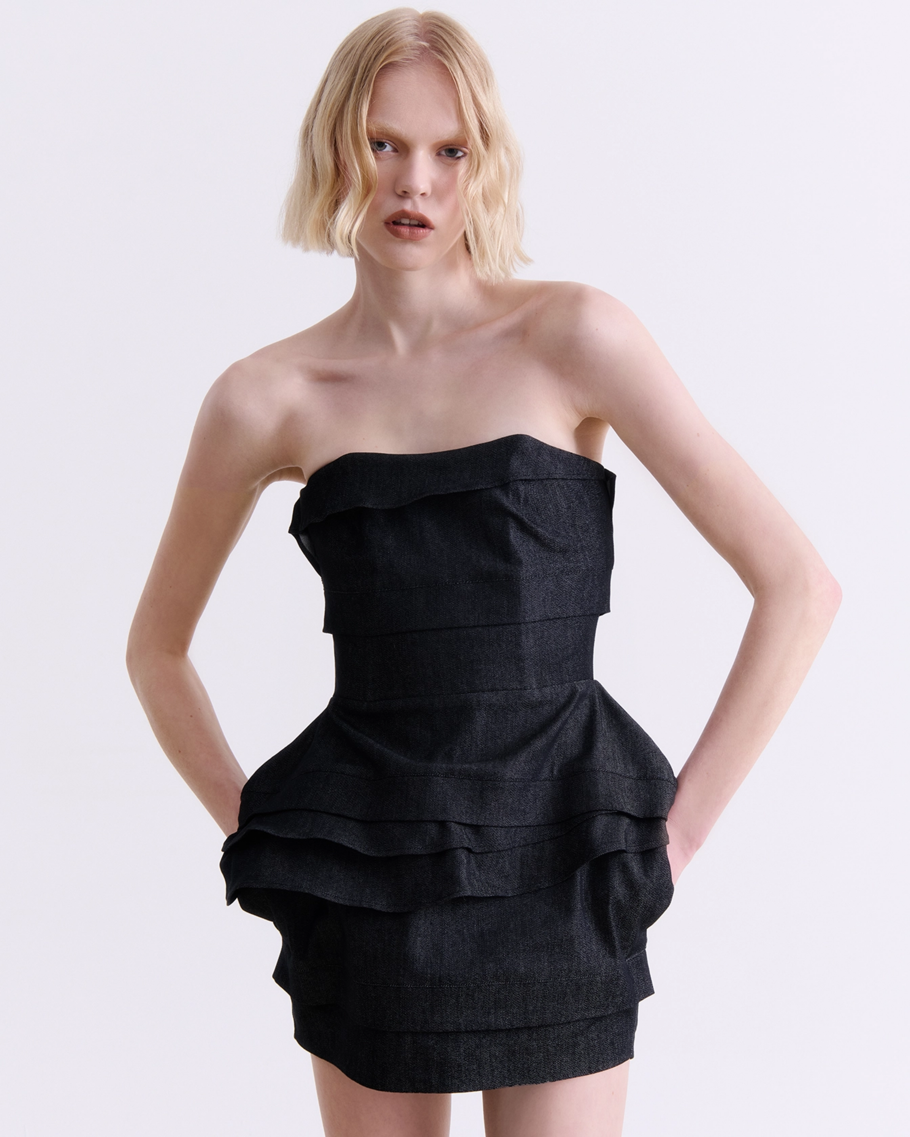 BLACK DENIM MINI DRESS